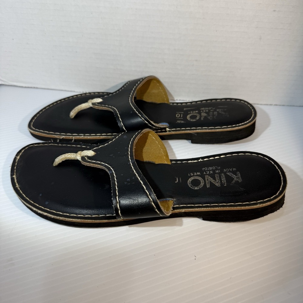 KINO Choice Leather Ladies Lily Black Thongs Sandals Size 10 Made in Key West FL